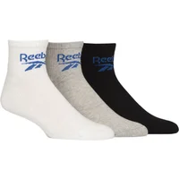 Mens and Women's 3 Pair Reebok Foundation Cotton Ankle Socks White / Grey / Black 4.5-6 UK