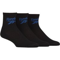 Mens and Womens 3 Pair Reebok Foundation Cotton Ankle Socks Black 2.5-3.5 UK
