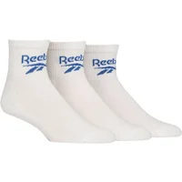 Mens and Women's 3 Pair Reebok Foundation Cotton Ankle Socks White 2.5-3.5 UK