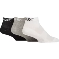 Mens and Women's 3 Pair Reebok Essentials Cotton Ankle Socks with Arch Support and Mesh Top White / Grey / Black 8.5-10 UK