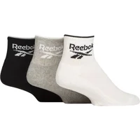 Mens and Women's 3 Pair Reebok Essentials Cotton Ankle Socks with Arch Support White / Grey / Black 2.5-3.5 UK