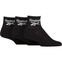 Mens and Women's 3 Pair Reebok Essentials Cotton Ankle Socks with Arch Support Black 8.5-10 UK