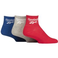 3 Pair Essentials Cotton Ankle Socks Arch Support Red Grey 6.5 8 UK