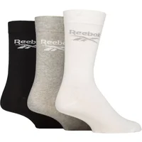 Mens and Women's 3 Pair Reebok Core Cotton Crew Socks White / Grey / Black 8.5-10 UK