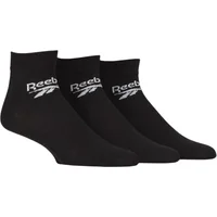 Mens and Women's 3 Pair Reebok Core Cotton Ankle Socks Black 11-12.5 UK