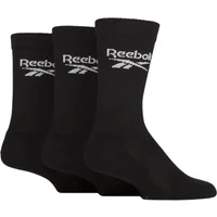 Mens and Women's 3 Pair Reebok Core Ribbed Cotton Crew Socks Black 2.5-3.5 UK