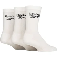 Mens and Women's 3 Pair Reebok Core Ribbed Cotton Crew Socks White 4.5-6 UK