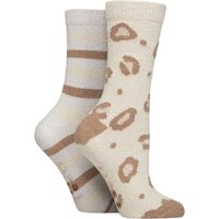 2 Pair Wildfeet Embroidered Cosy Lounge Socks Leopard Stripe 4 8
