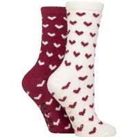2 Pair SOCKSHOP Embroidered Cosy Lounge Socks Mini Hearts 4 8