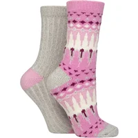 Women's 2 Pair SOCKSHOP Wildfeet Leisure to Lounge Socks Fair Isle Cream / Wine 4-8
