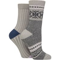 2 Pair SOCKSHOP Leisure to Lounge Socks Fair Isle Lilac 4 8