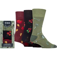 3 Pair Gentle Grip RHS Royal Horticultural Society Patterned Bamboo Gift Boxed Socks Allotment 6 11