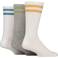 Mens 3 Pair SOCKSHOP Wildfeet Cotton Rich Sports Socks White Orange / Green / Teal Stripes 7-11 Mens