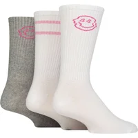 Mens 3 Pair SOCKSHOP Wildfeet Cotton Rich Sports Socks White / Grey Smile 7-11