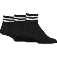 Mens 3 Pair SOCKSHOP Wildfeet Cotton Mid Length Sports Socks Black / White Stripes 7-11 Mens