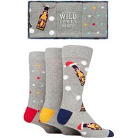 3 Pair SOCKSHOP Wildfeet Christmas Flat Gift Boxed Socks Bottle 7 11