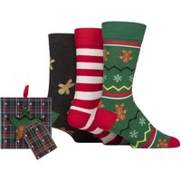 3 Pair SOCKSHOP Cotton Christmas Socks Tartan Gift Box Gingerbread 7 11