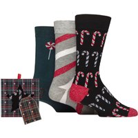 3 Pair SOCKSHOP Cotton Christmas Socks Tartan Gift Box Candy Canes 7 11