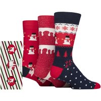 3 Pair SOCKSHOP Cotton Christmas Socks Candy Cane Gift Box Snowmen 7 11