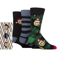 3 Pair SOCKSHOP Cotton Christmas Socks Candy Cane Gift Box Smiley Face Baubles 7 11