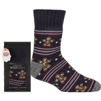 Mens 1 Pair SOCKSHOP Wildfeet Christmas Slipper Socks in Santa Patterned Gift Box Gingerbread Man 7-11 Mens