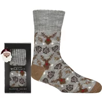 Mens 1 Pair SOCKSHOP Wildfeet Christmas Slipper Socks in Santa Patterned Gift Box Reindeer 7-11 Mens
