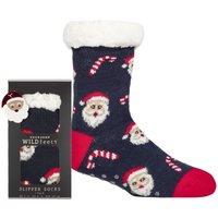 1 Pair Wildfeet Christmas Slipper Socks Santa Patterned Gift Box Santa 7 11