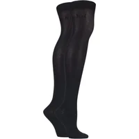 ELLE Women's 2 Pair Plain Bamboo Over The Knee Socks in Black | Size: 4-8