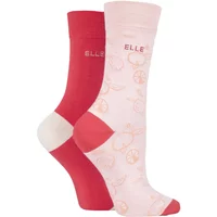 2 Pair Strawberry Sorbet Bamboo Patterned and Plain Socks Ladies 4-8 Ladies - Elle