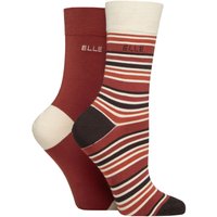 2 Pair Bamboo Striped Plain Socks Wild Poppy 4 8
