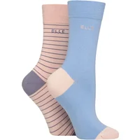 ELLE Women's 2 Pair Bamboo Striped & Plain Socks in Pale Pink | Size: 4-8