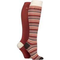 2 Pair Bamboo Striped Plain Knee High Socks Wild Poppy 4 8