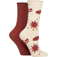 2 Pair Bamboo Feather Striped Socks Wild Poppy 4 8