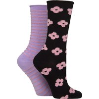 2 Pair Elle Bamboo Feather Striped Socks Soft Pastel 4 8