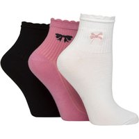 3 Pair Elle Frill Welt Ribbed Bamboo Anklet Socks Bows 4 8