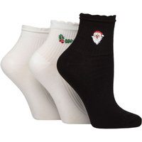 3 Pair Elle Frill Welt Ribbed Bamboo Anklet Socks Christmas 4 8