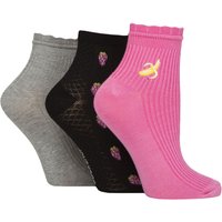 3 Pair Frill Welt Ribbed Bamboo Anklet Socks Fruits 4 8