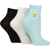 3 Pair Frill Welt Ribbed Bamboo Anklet Socks Smiley Face 4 8