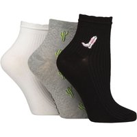 3 Pair Frill Welt Ribbed Bamboo Anklet Socks Wild West 4 8