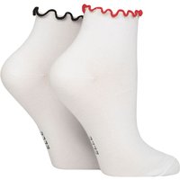 2 Pair Frill Welt Bamboo Ankle Socks Contrast Frill 4 8