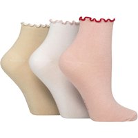 3 Pair Contrast Frill Welt Bamboo Ankle Socks Parisian 4 8
