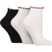 3 Pair Contrast Frill Welt Bamboo Ankle Socks White 4 8