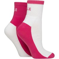 2 Pair Sports Cushioned Ankle Socks Hot Pink 4 8