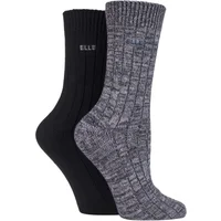 ELLE Women's 2 Pair Chunky Cotton Ribbed Boot Socks in Black | Size: 4-8
