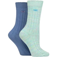 ELLE Women's 2 Pair Chunky Cotton Ribbed Boot Socks in Mint | Size: 4-8