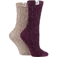 Women's 2 Pair Elle Cable Knit Chenille Boot Socks Damson / Gold 4-8 Ladies