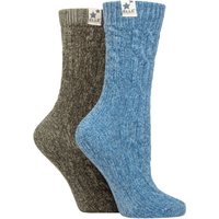 2 Pair Cable Knit Chenille Boot Socks Moonlight 4 8