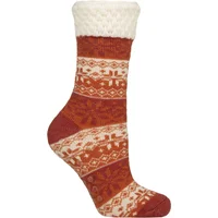 ELLE Women's 1 Pair Feather-Lined Fairisle Home Socks in Red | Size: 4/8