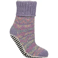 Women's 1 Pair Elle Chunky Fair Isle and Striped Moccasin Grip Socks Soft Pastel 4-8