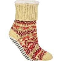 1 Pair Chunky Fair Isle Striped Moccasin Grip Socks Cinnamon 4 8